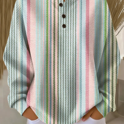 Womens Fashionable Casual Top With Prints And Buttons Sweatshirt Style