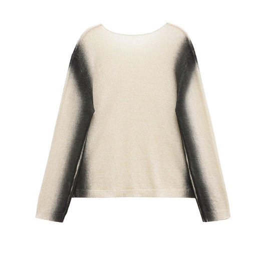 Rundhalset Løs Sweater med Falmet Print og Lange Ærmer