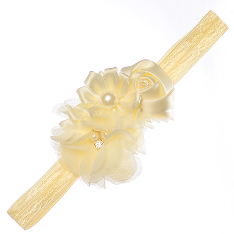 Pearl Chiffon Frayed Multi-angle Flower Combo Hair Band European And American Baby Elastic Headband