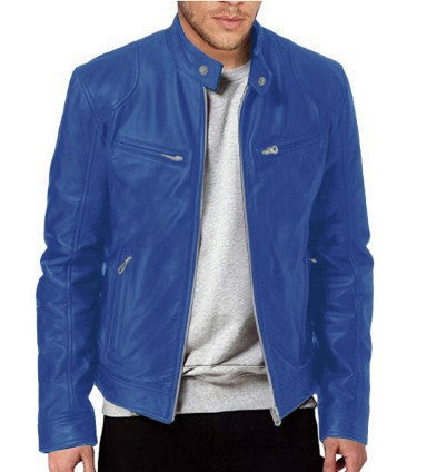 Mens Leather With A Stand-up Collar Punk-style Jacket