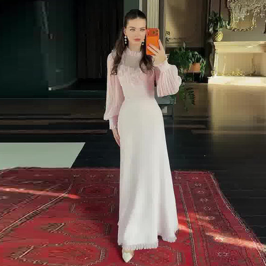 Womens Stylish Waist-cinching Dress With Lantern Sleeves