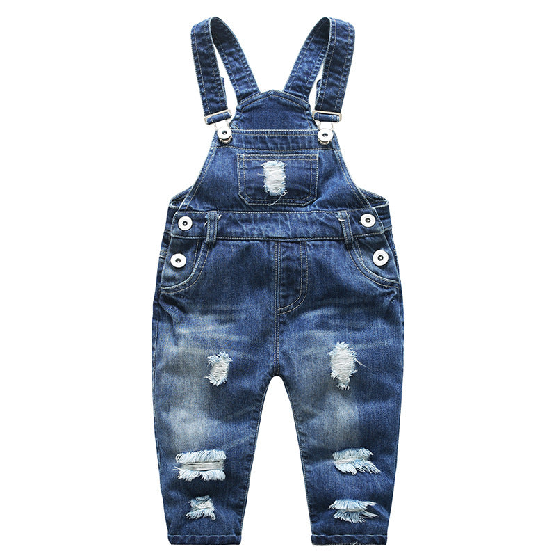 Boys' Fashion Simple Denim Suspender Pants