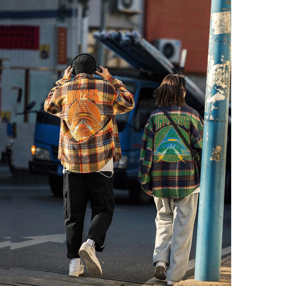 Eyeball Embroidered Long Sleeved Shirt Couple Coat