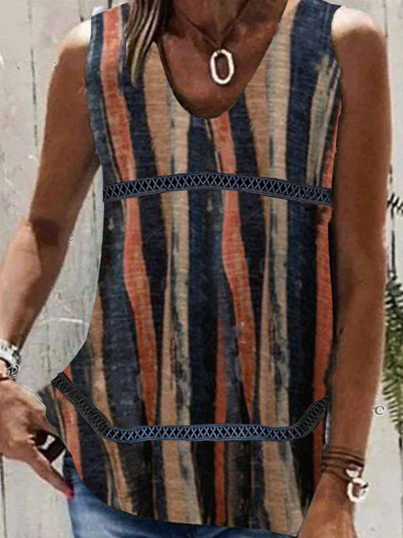 Womens Printed Patchwork Sleeveless T-Shirt Vest