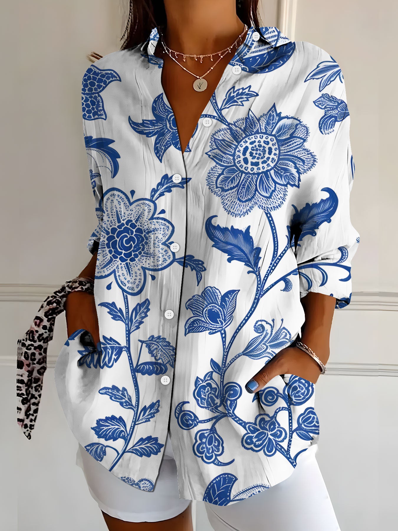 New Womens Floral Print Premium Elegant Long Sleeve Shirt