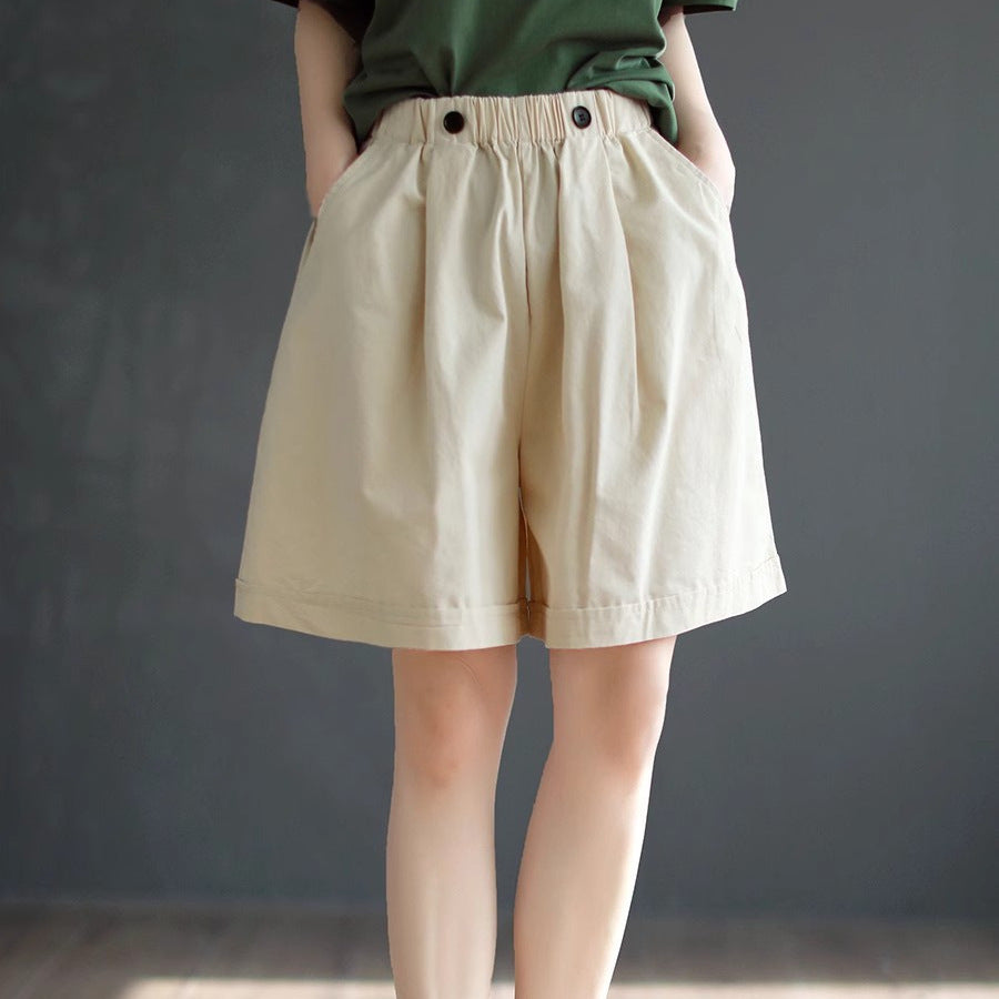 Pure Cotton Six-Color Shorts Womens Plus Size Loose Summer Retro