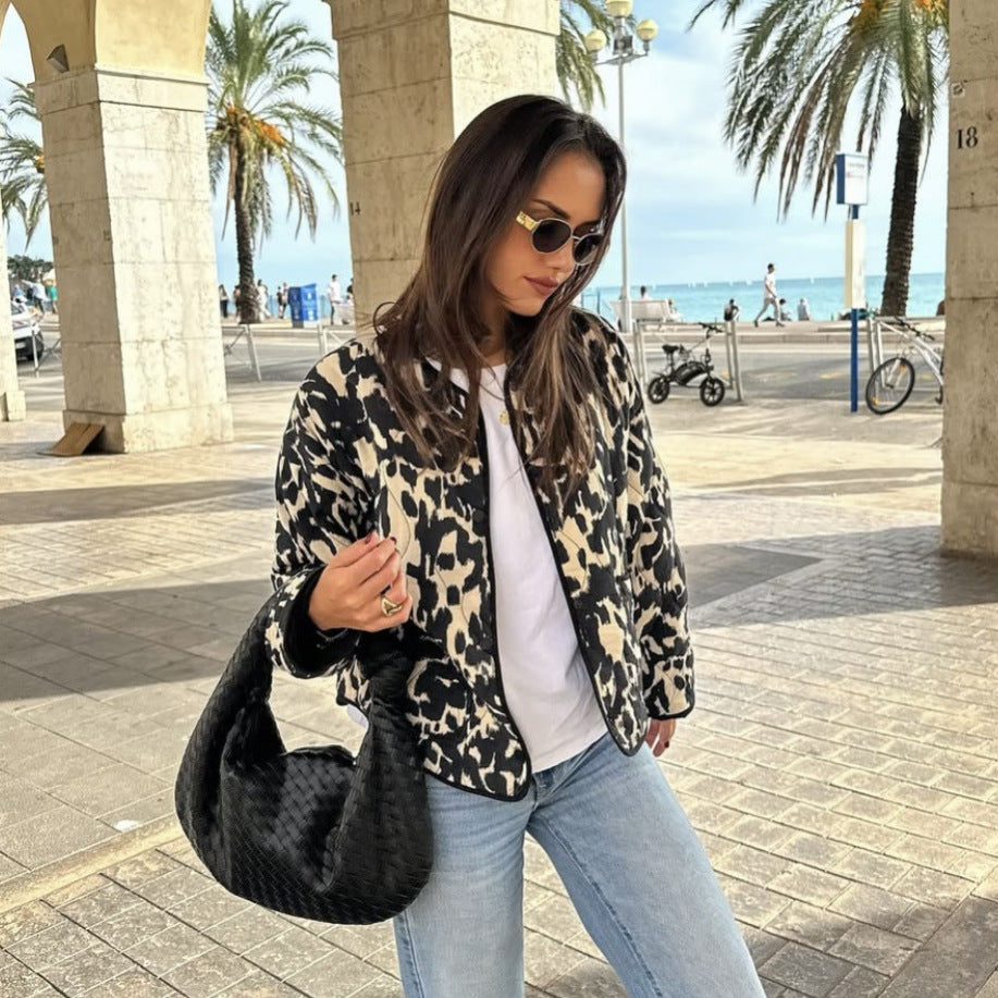 Women's Fashionable Printed Snap-button Long-sleeved Jacket