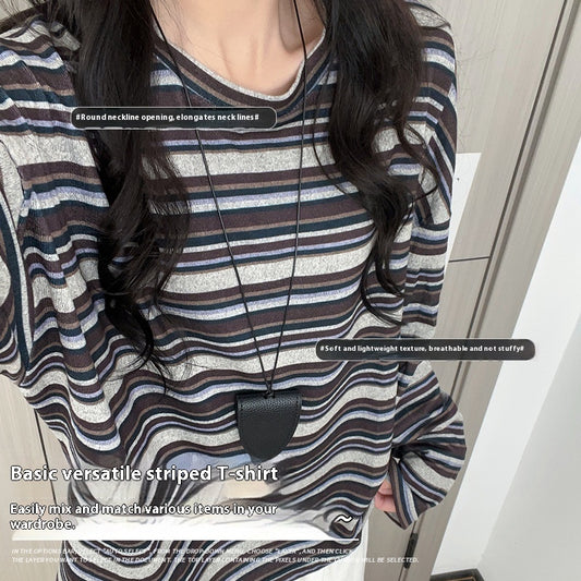 Stribet Rundhalset Indersweater Dame Løs T-shirt