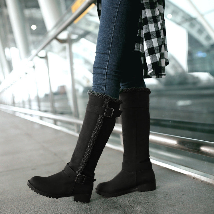 Women's Low Heel Belt Buckle Boots