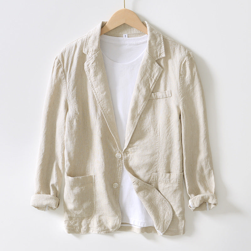 Retro Flat Collar Linen Suit Men's Business Casual Loose Jacket