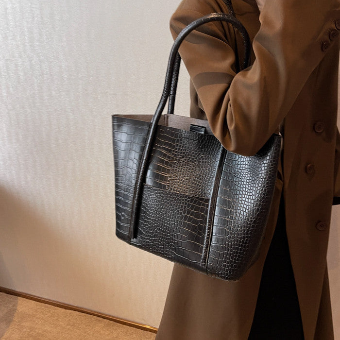 Texture  Shoulder Soft Leather Western Style Commuter Tote Large Capacity Combination Bags