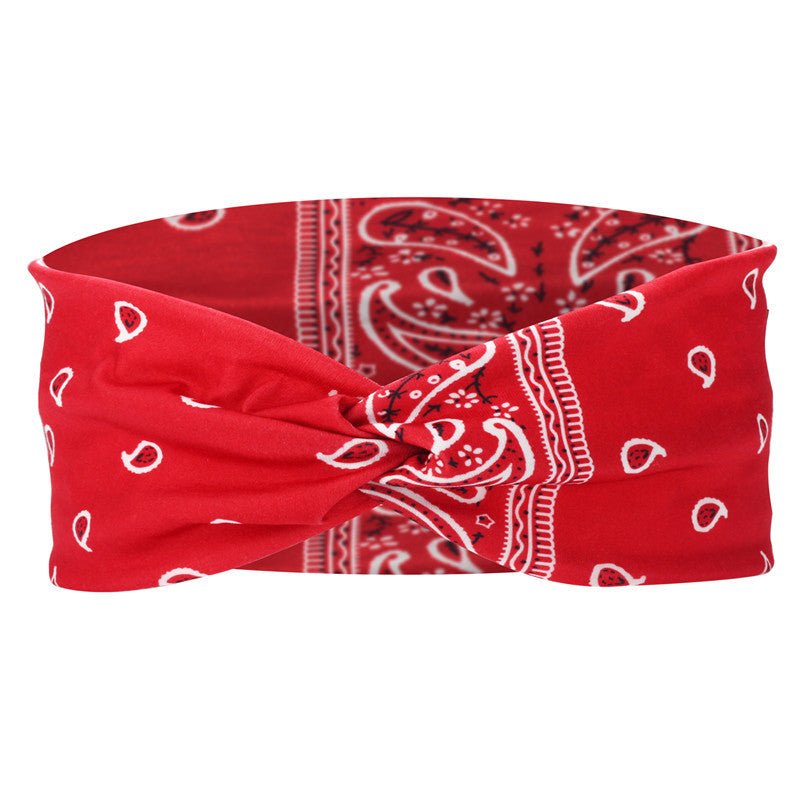 Printed Sports Headband Elastic Knotted Cross Hair Band Paisley Turban