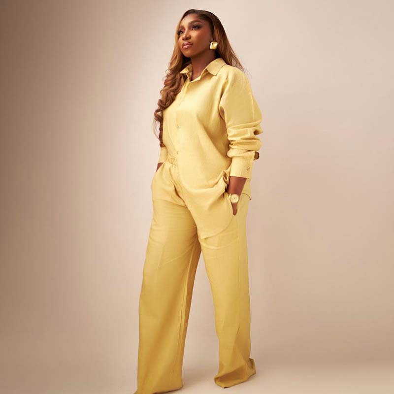 Womens Casual Plus-Size Loose Long-Sleeve Top And Pants Two-Piece Set