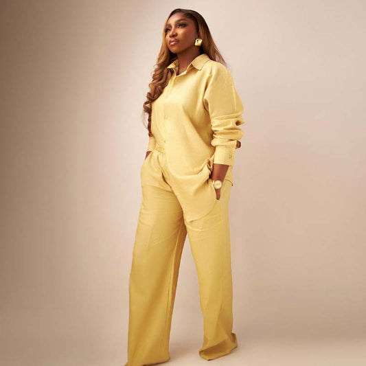 Womens Casual Plus-Size Loose Long-Sleeve Top And Pants Two-Piece Set