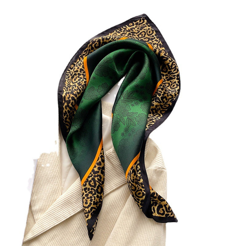Autumn And Winter New Literary Flower Printing Silk Kerchief Women