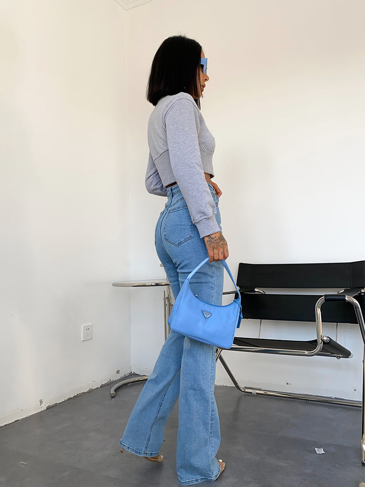 Retro Smalle Jeans med Høj Talje og Brede Ben Trend