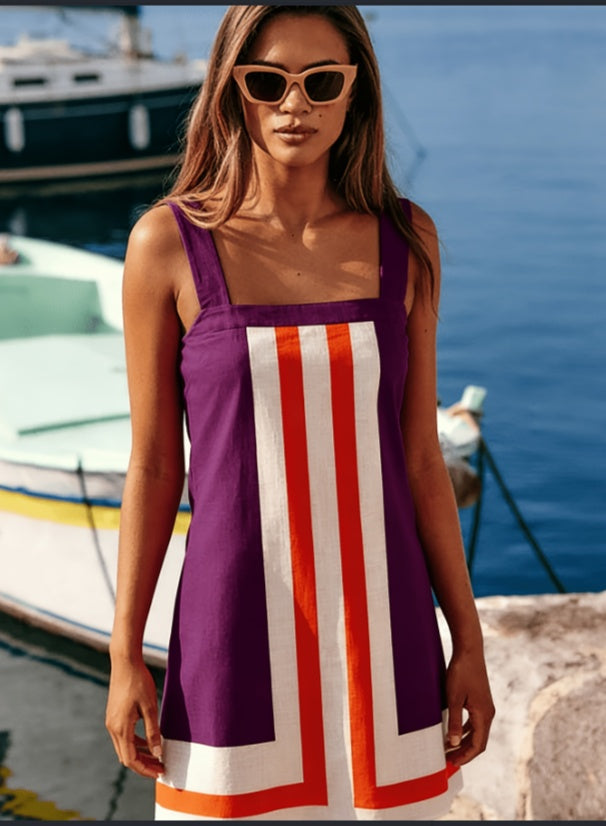 Summer Coast Color-Blocked Striped A-Line Camisole Dress