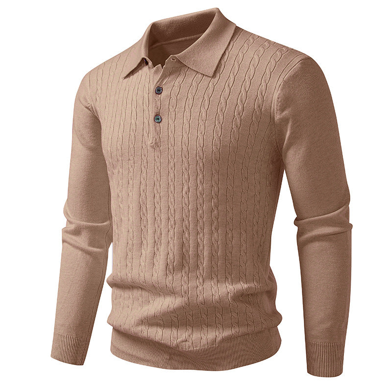 Ny Snoet Blomster Herre Trendy Cardigan Ensfarvet Polo Krave Striktrøje Herre