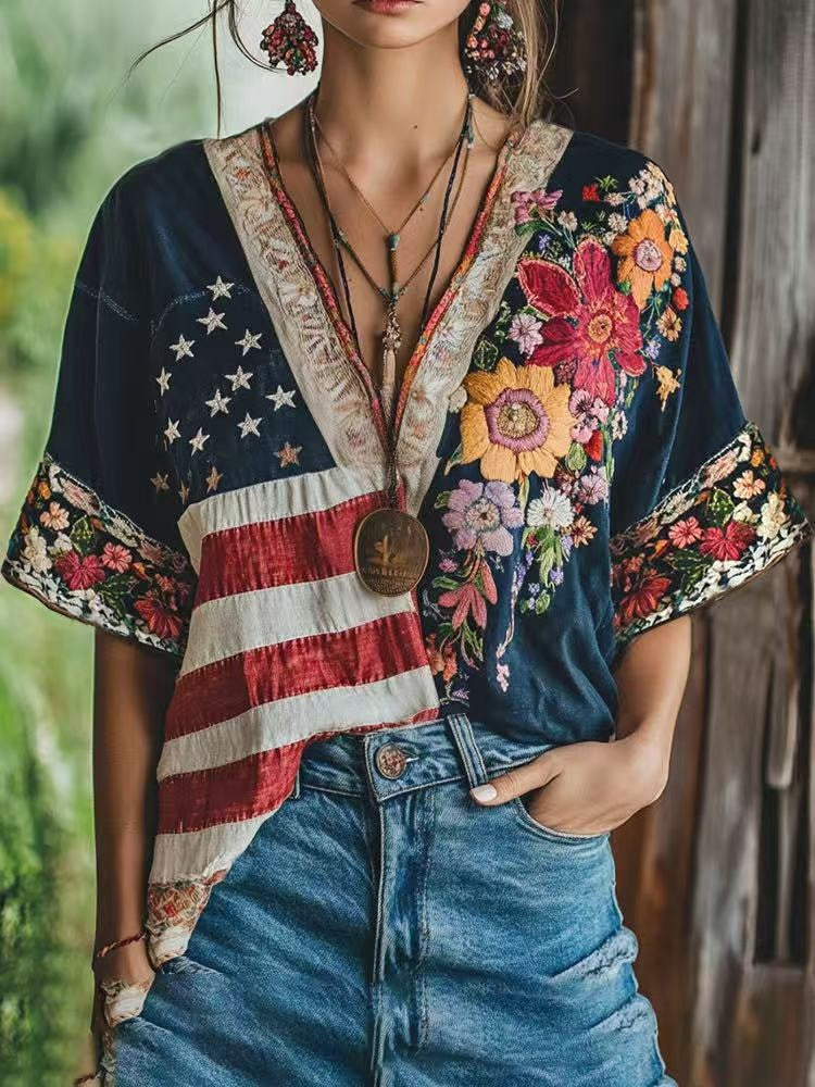 V-neck Pullover T-shirt Casual Top