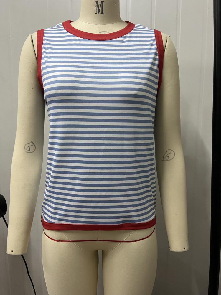 Women's Summer Stripes Stitching Sleeveless Top Vest