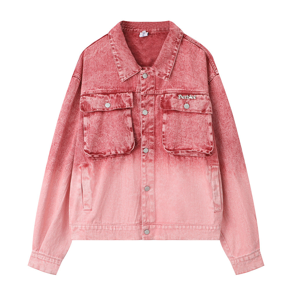 Washed Tie-dye Gradient Denim Jacket