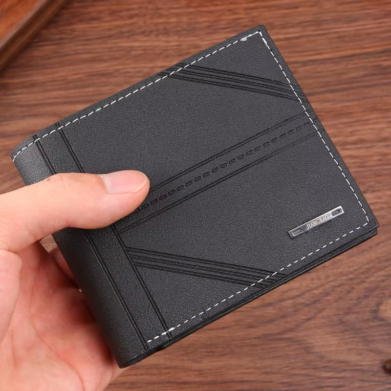 Men'S Wallet Mens Short Wallet Youth Fashion Horizontal Soft Leather Business Wallet Credit ID Card Holder Wallet Billfold Purse