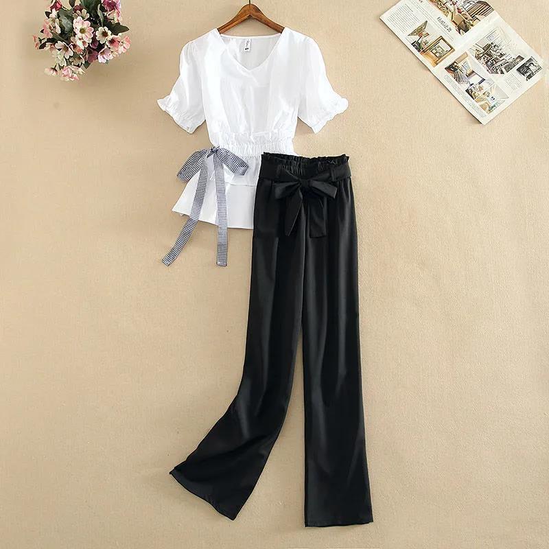 Figure-flattering Wide-leg Pants Suit Two-piece Set