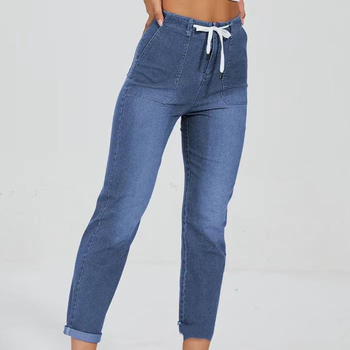 Belt Design Lady Trousers With An Elasticated Waist