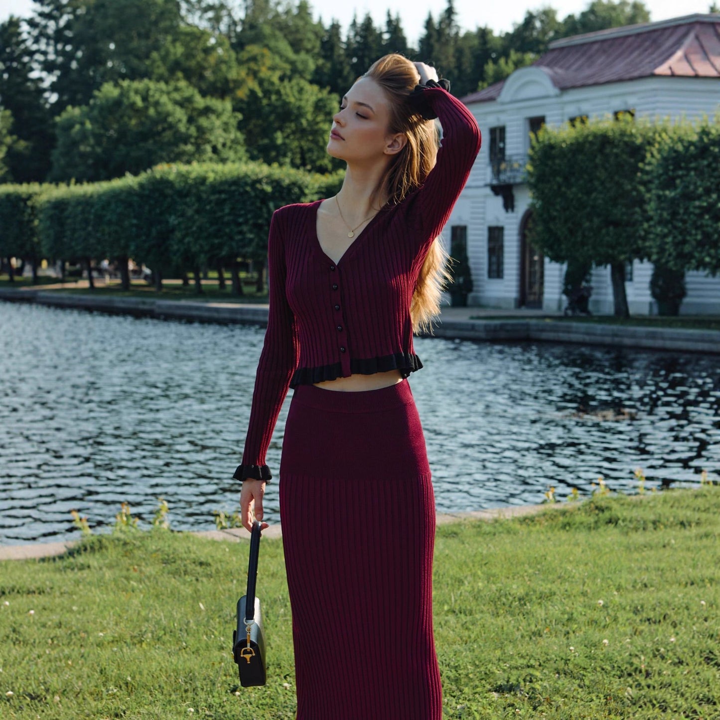 French Elegant Ruffled Tight-knit Two-piece Set For Women