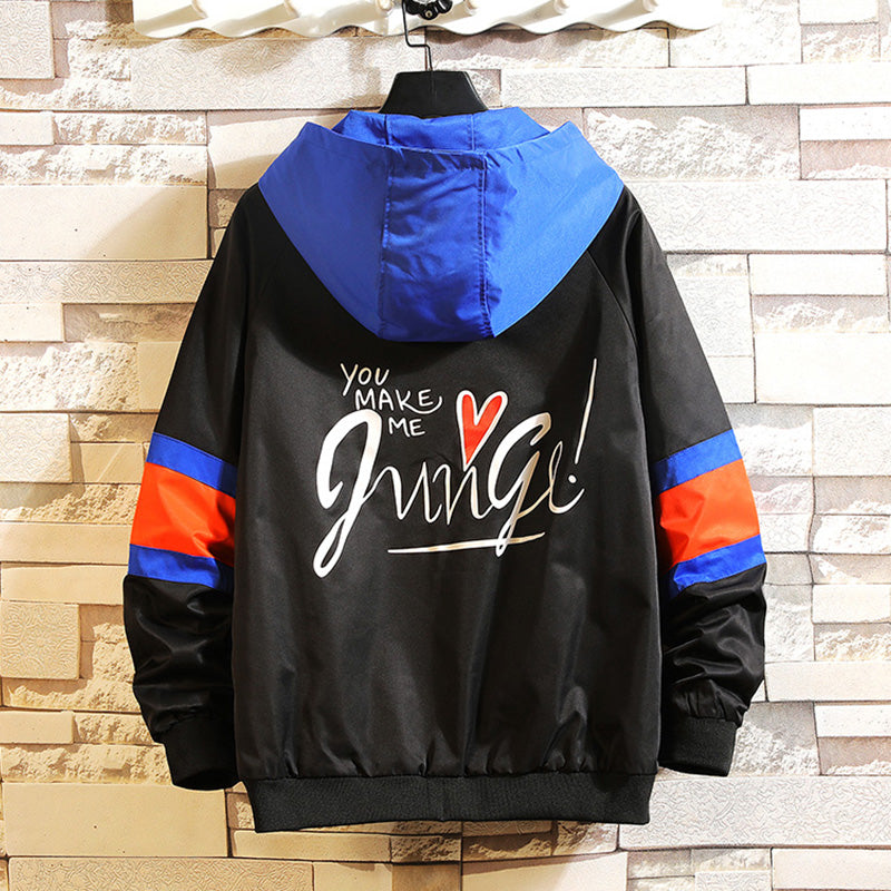 Workwear Hooded Jacket Men's Loose Plus Fat Plus Size Contrast Stitching Jacket