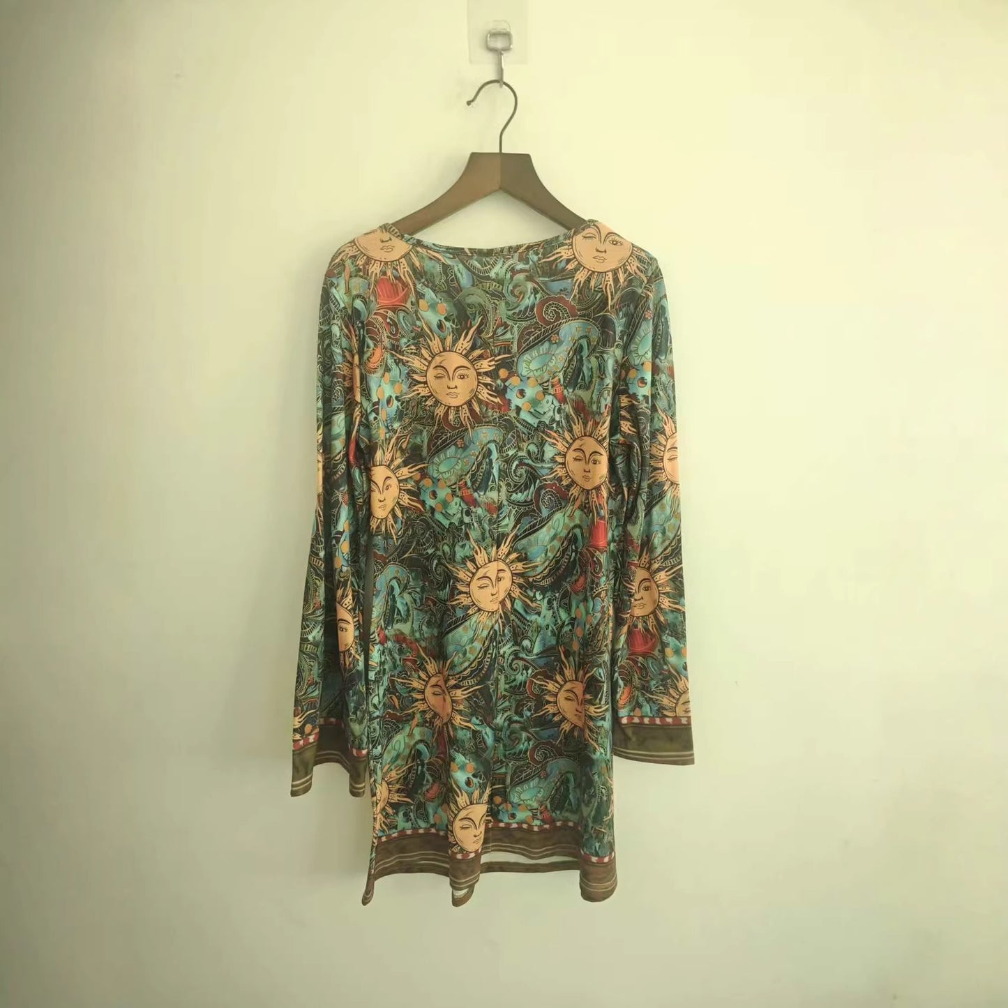 Spring Autumn Cinched-waist Floral A-line Dress