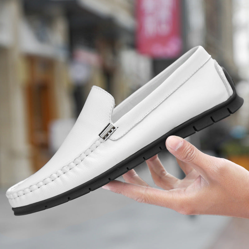 First Layer Cowhide White Flat Peas Shoes Soft Leather