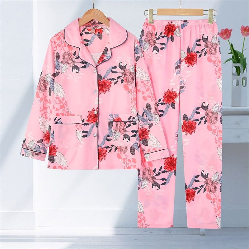 Womens Long-Sleeve Cardigan Pajama Set Thin Style