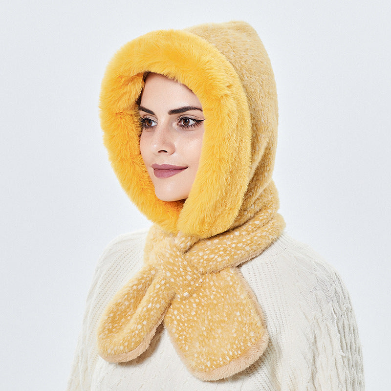 Women's All-match Plush Hooded Hat With Scarf