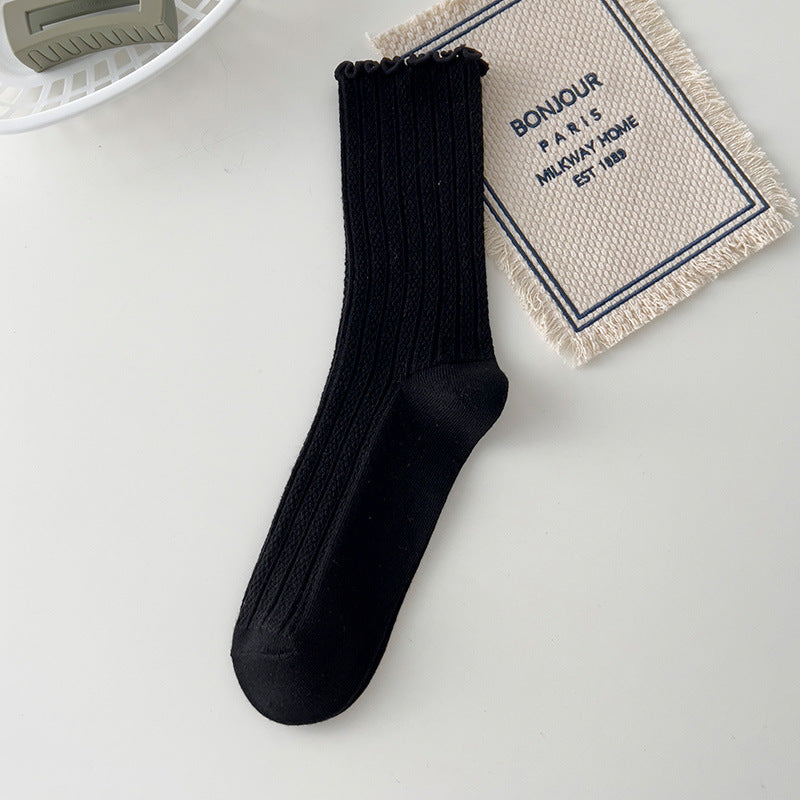 Auricularia Edge Women's Medium Hose Pure Cotton Cute Japanese Style
