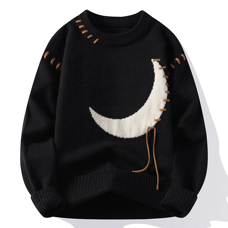 Trendy Moon Jacquard Round Neck Sweater For Men