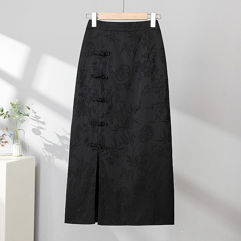 New Chinese-style Traditional Frog-button Retro Jacquard High-waisted Slimming Skirt