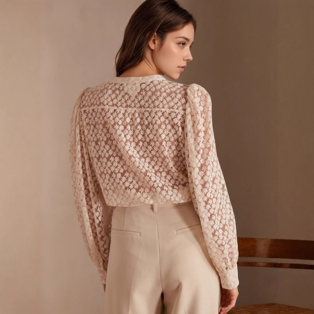 Women's Elegant Lace Top With A Round Neckline