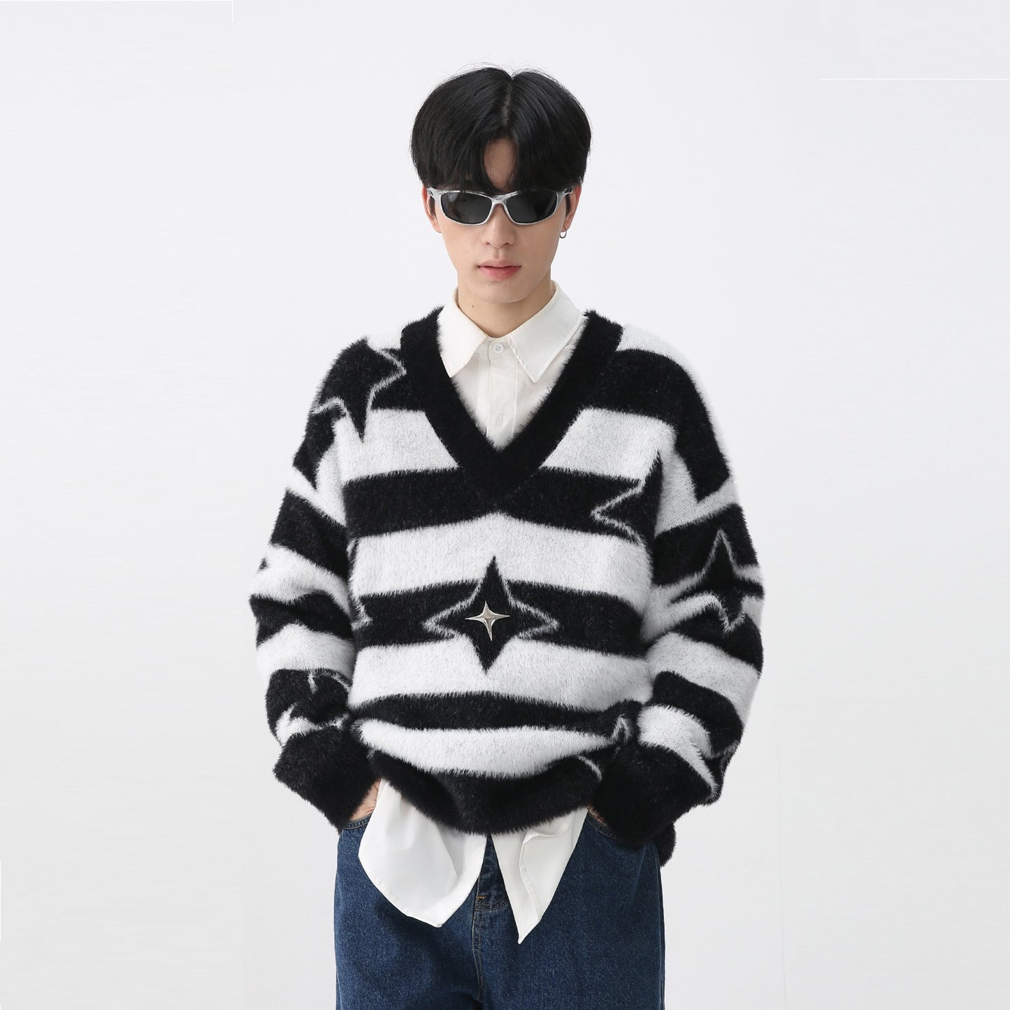 Autumn And Winter New Men's Long Cuff Striped Sweater