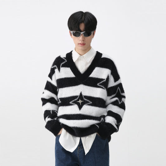 Autumn And Winter New Men's Long Cuff Striped Sweater