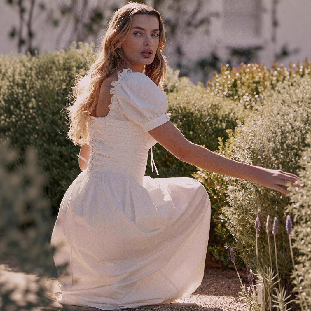 Elegant Figure-flattering Dress With Pleated Straps