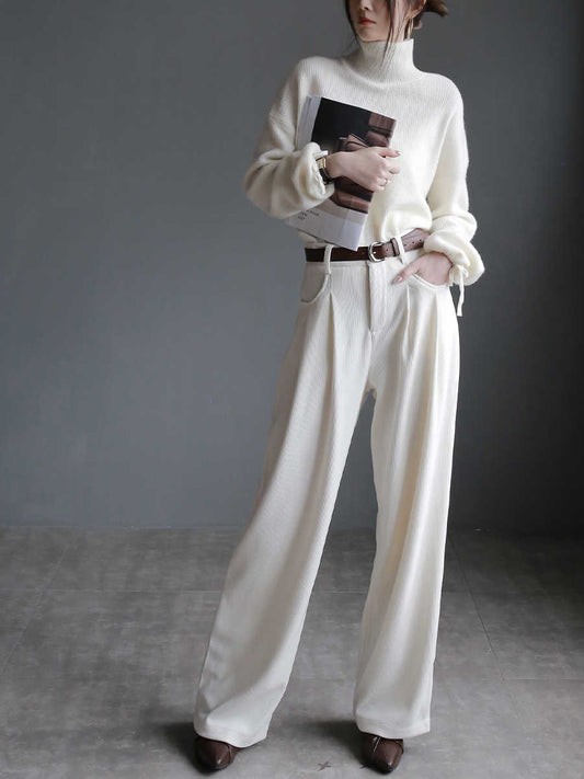 Corduroy Draping All-match Wide Leg Pants High Waist Straight Casual