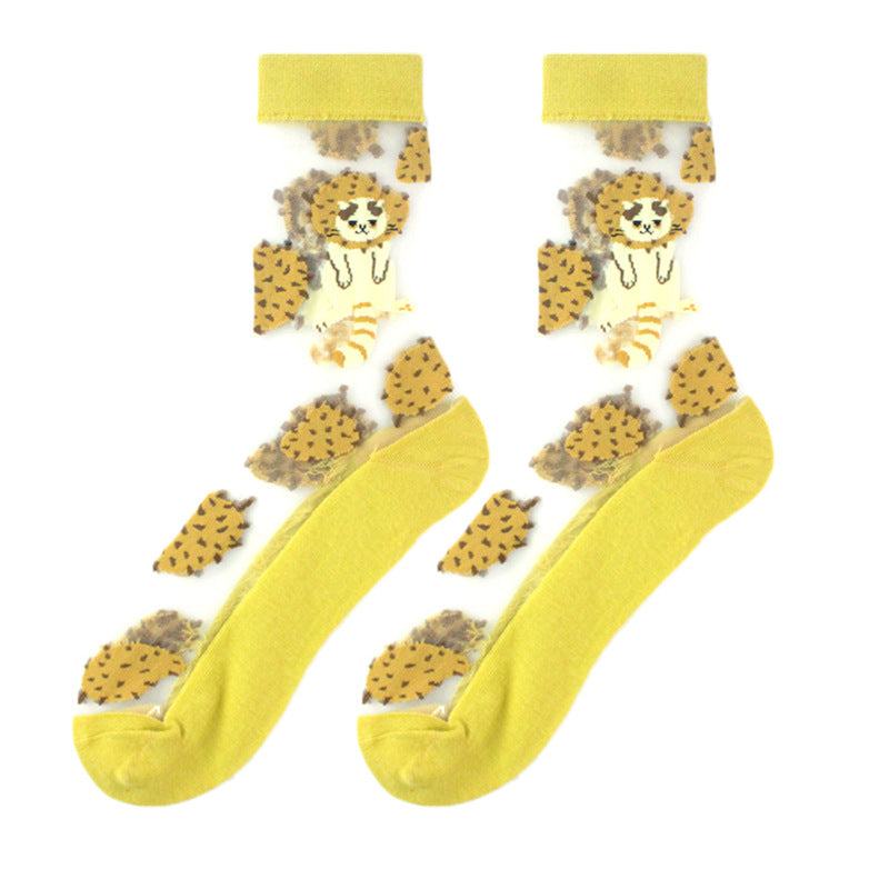 Thin Mid Tube Fashion Style Flower Forest Glass Stockings