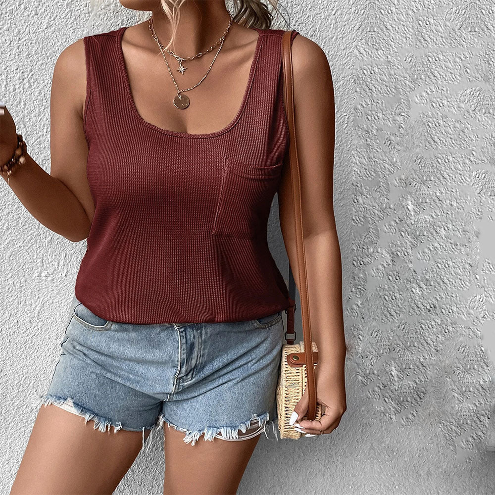 Women's Casual Pocket Vacation Home Solid Color Vest Top