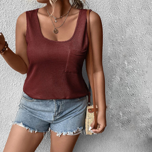 Women's Casual Pocket Vacation Home Solid Color Vest Top