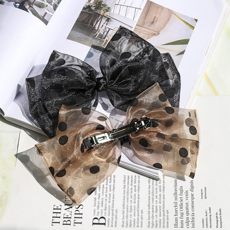 Polka Dot Mesh Bow Hairpin Spring Clip