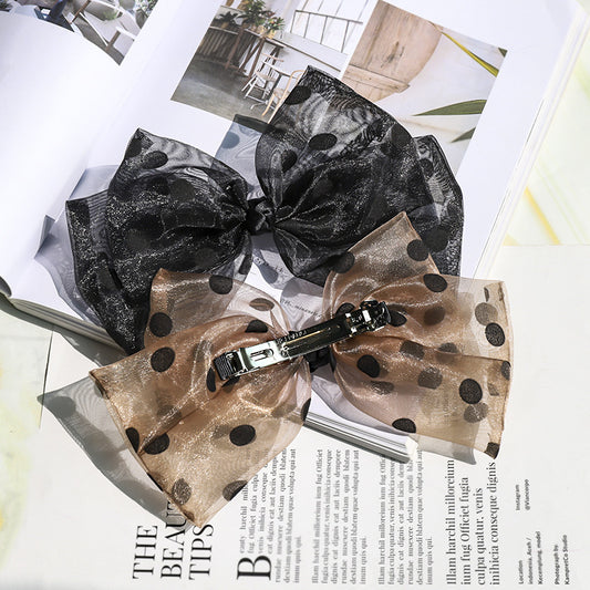 Polka Dot Mesh Bow Hairpin Spring Clip