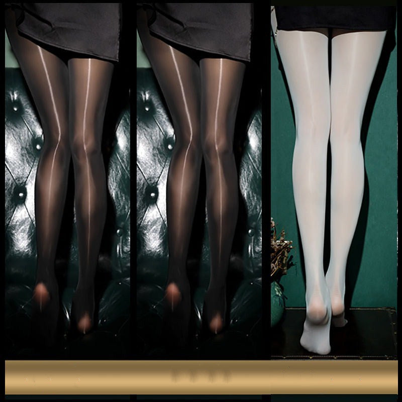Black Sexy Oily Stockings Women's Summer Ultra-thin Pearl Shiny Gold  Crotch Bottoming Panty Socks Net Red Tide