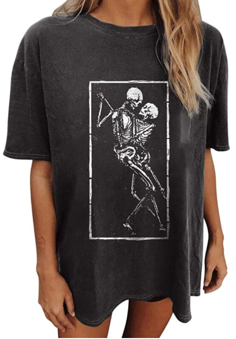 Women's Short Sleeved Vintage T-shirt Skull Print High Street Fashion