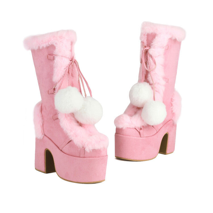Womens Fashion Mid-Cut Furry Boots